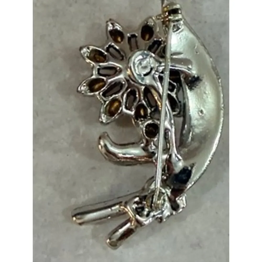 Clear Rhinestone Floral Spray Brooch Silver Tone Vintage Style Statement Pin